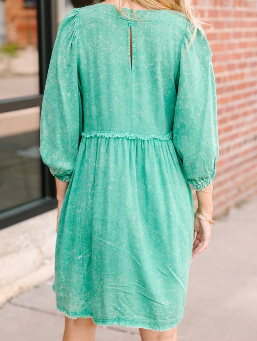NWT Umgee Taking It Easy Babydoll Dress Green Acid Wash Large Mini - Picture 3 of 10